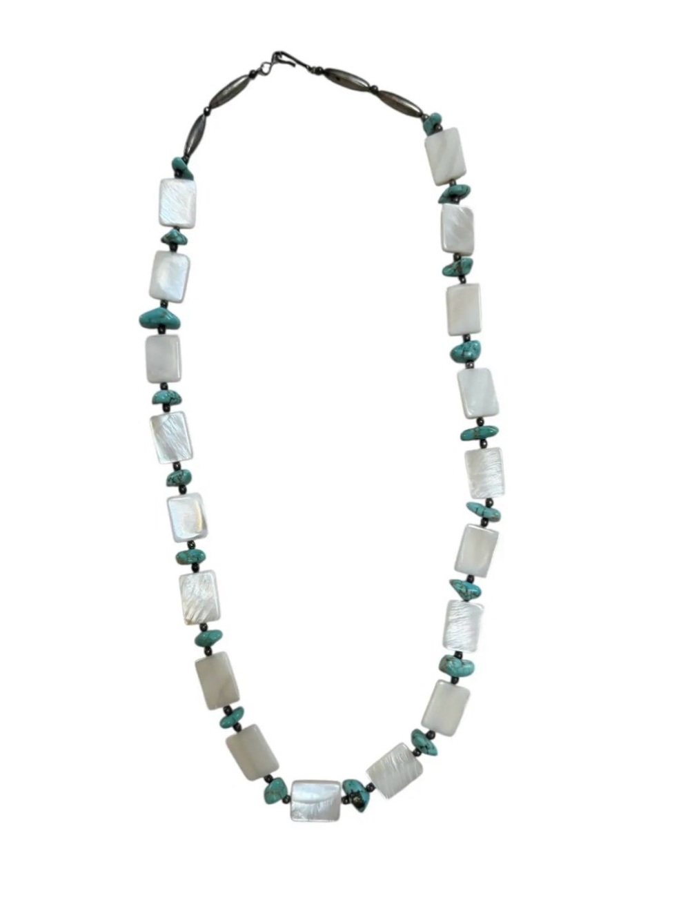 Vintage Mother-of-Pearl and Turquoise Chip Necklace for Women
